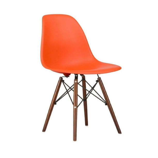 Chaise orange Eames de Nicer Furniture aux jambes en bois, ensemble de 4