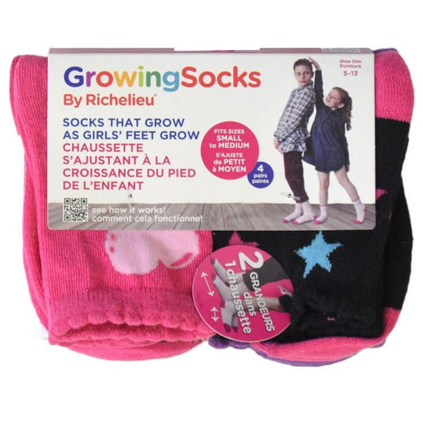 Mi-chaussettes pour filles à motifs de coeurs et d'étoiles de Growing Socks, 4 paires