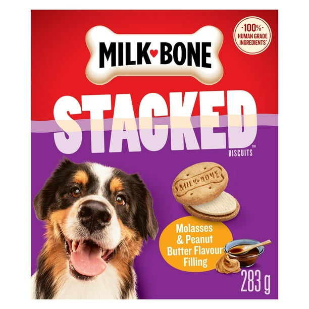 MilkBone Stacked Crunchy Biscuit Dog Treats, Molasses & Peanut Butter