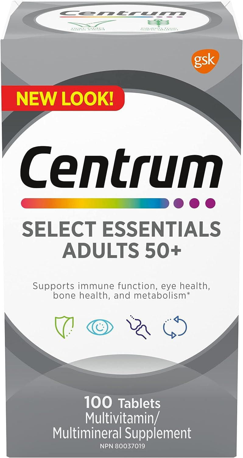 Centrum Select Essentials Adults 50+ Multivitamin and Multimineral Supplement Tablets, 120 Count, 120 Count