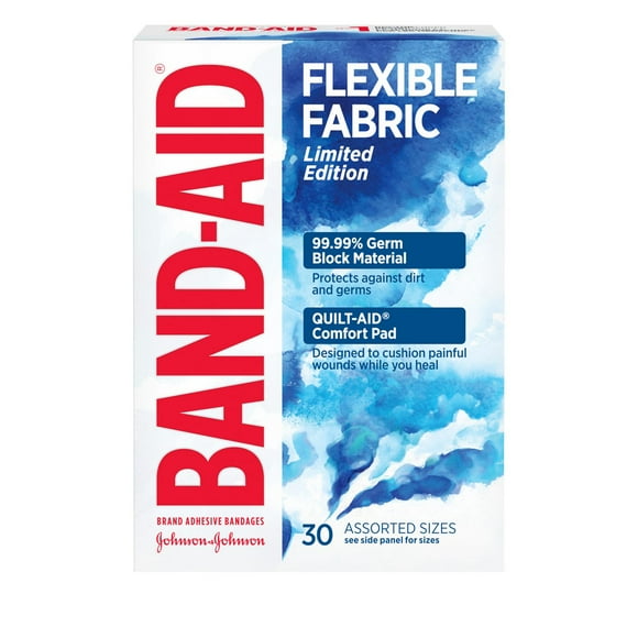 Band-Aid Flexible Fabric Watercolor Bandages, First-Aid, Wound Care Dressing, Healing, Injury Adhesive Wound Cover, 30 Pack