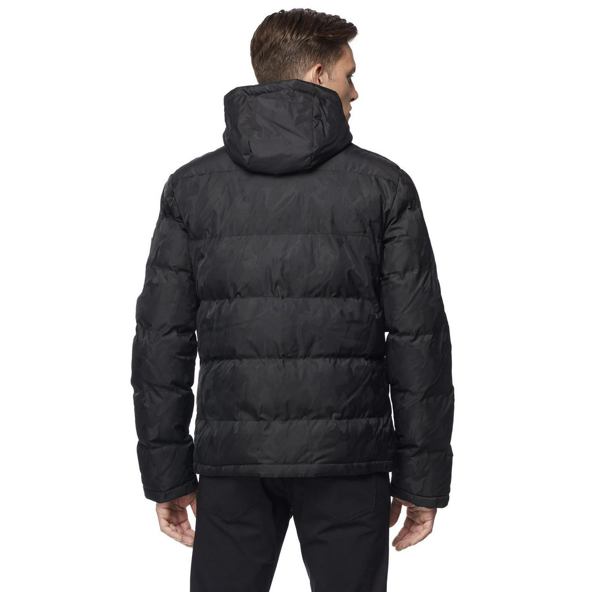 Dark Black Men's Hooded Puffer Coat 