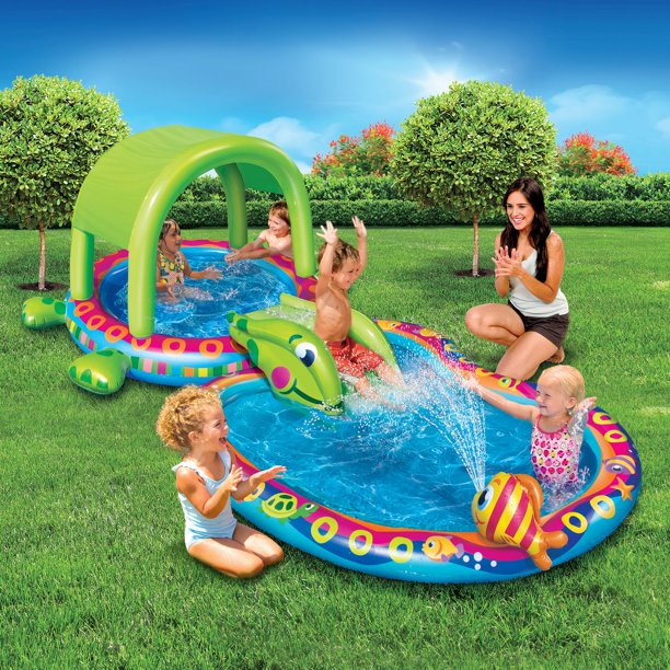 BANZAI JR. Shade 'N Slide Inflatable Turtle Splash Pool - Walmart.ca