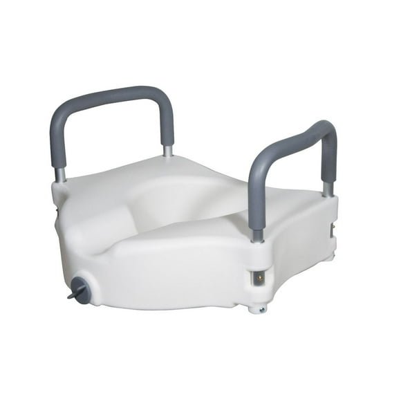 Drive Medical White Elevated Raised Toilet Seat with Removable Padded Arms, Standard Seat