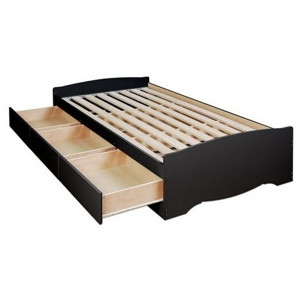 Prepac Base de lit plateforme avec 3 tiroirs de rangement, simple