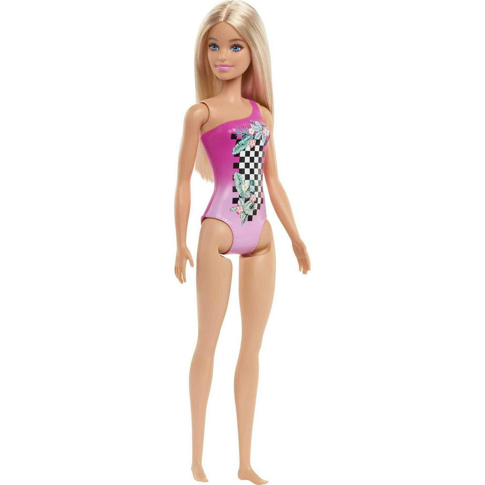 Barbie Dolls Wearing Swimsuits (Sustainable Materials) - Tropical Checkers,  for Kids 3 to 7 Years Old 