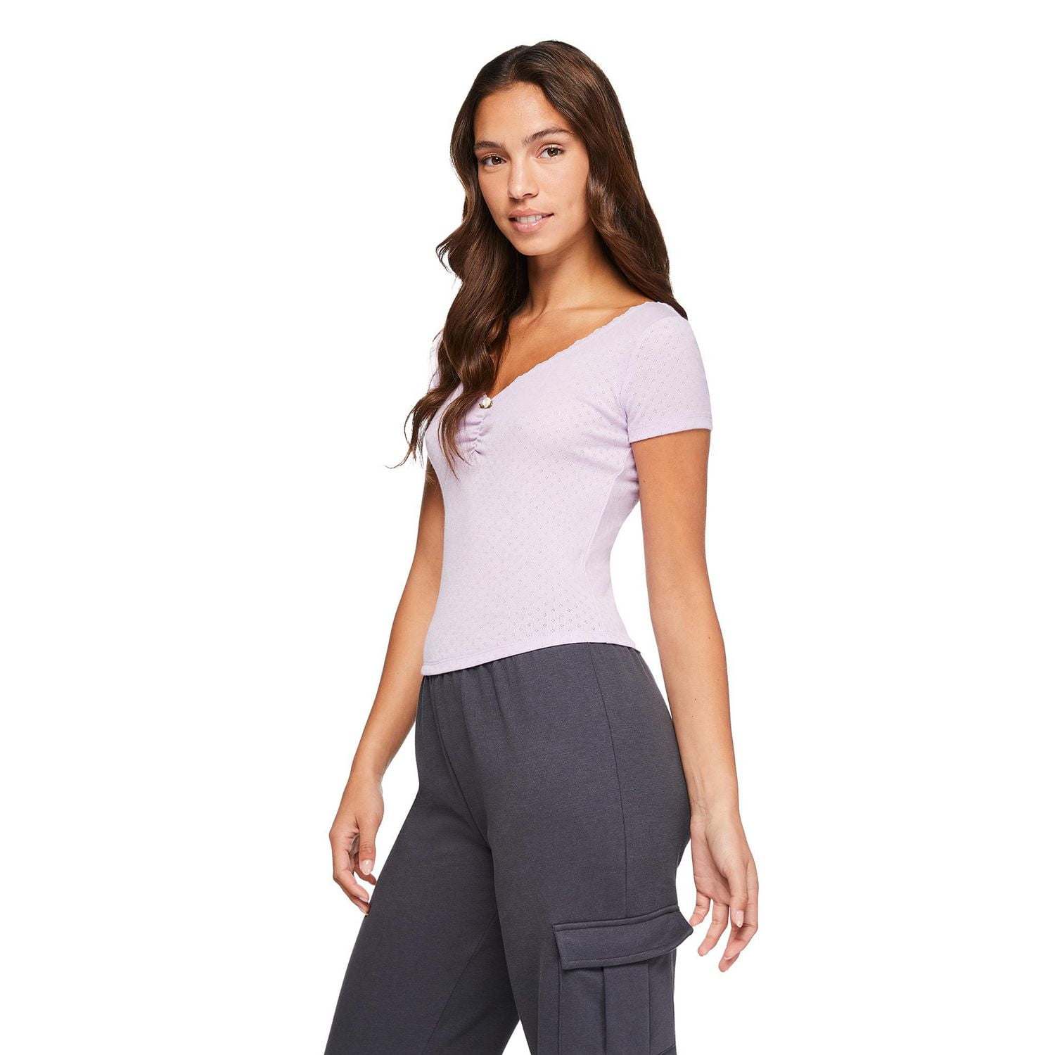 No Boundaries Women's Baby V-Neckline Tee