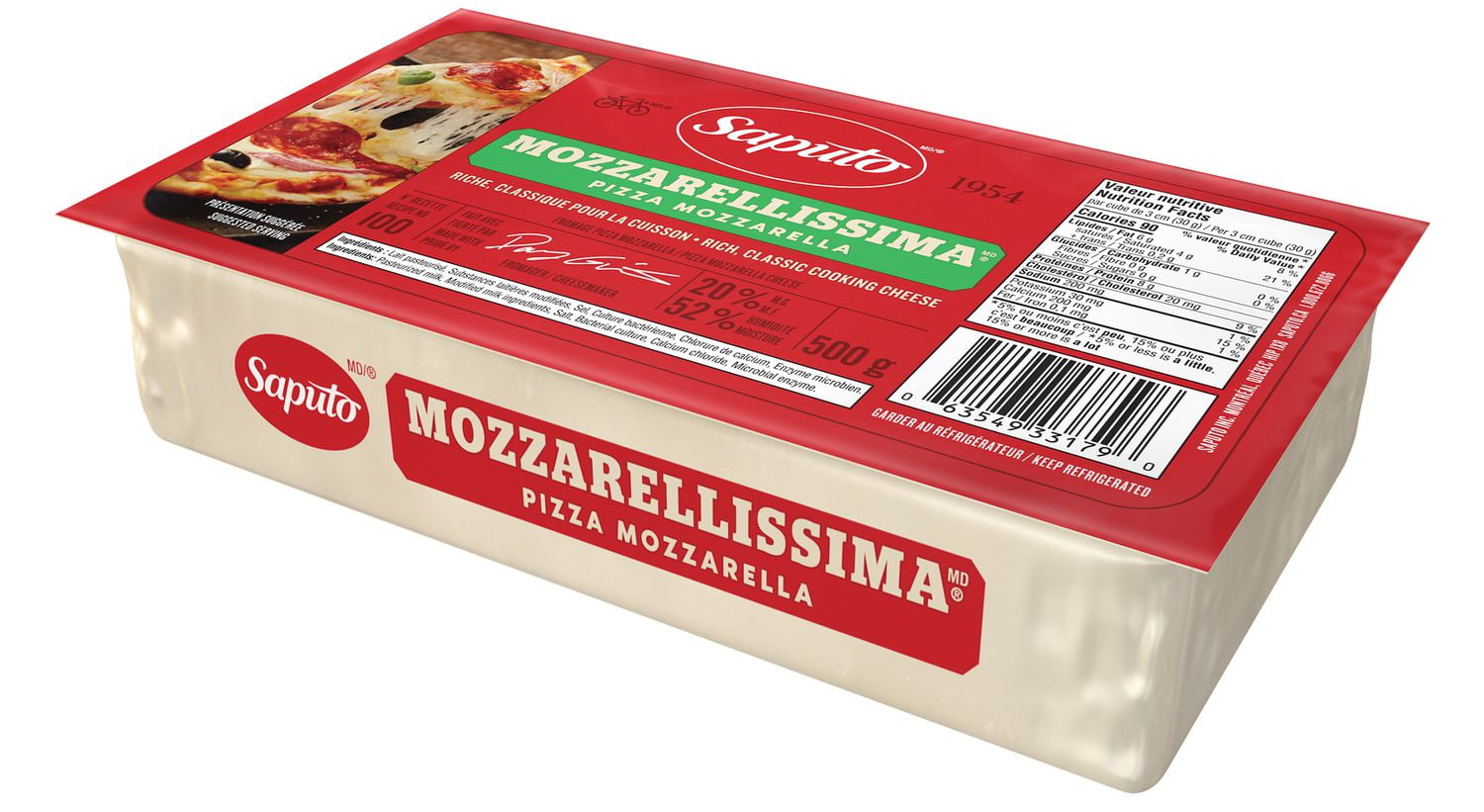 Saputo Mozzarellissima Pizza Mozzarella Cheese, 500 g