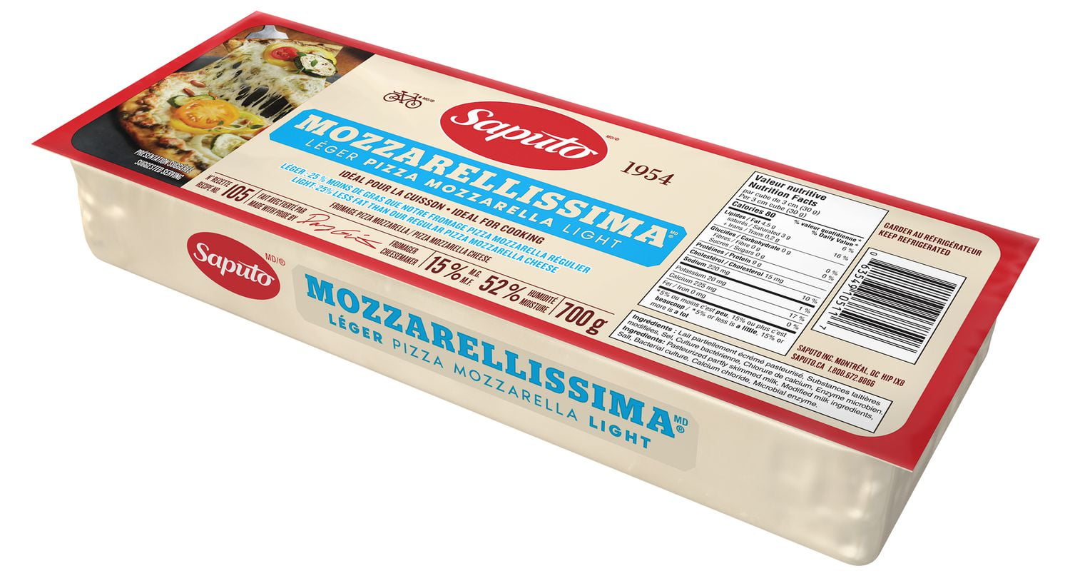 Saputo Light Mozzarellissima Pizza Mozzarella Cheese, 700 g
