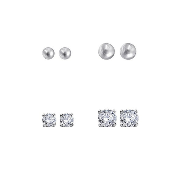 Luxury Designs Sterling Silver Ball and Cubic Zirconia Set of 4 Earrings Collection