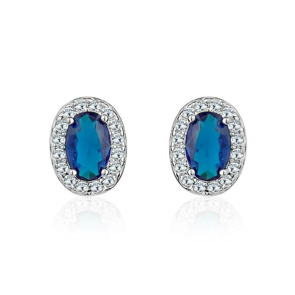 Luxury Designs Sterling Silver Blue Spinel Halo Earring