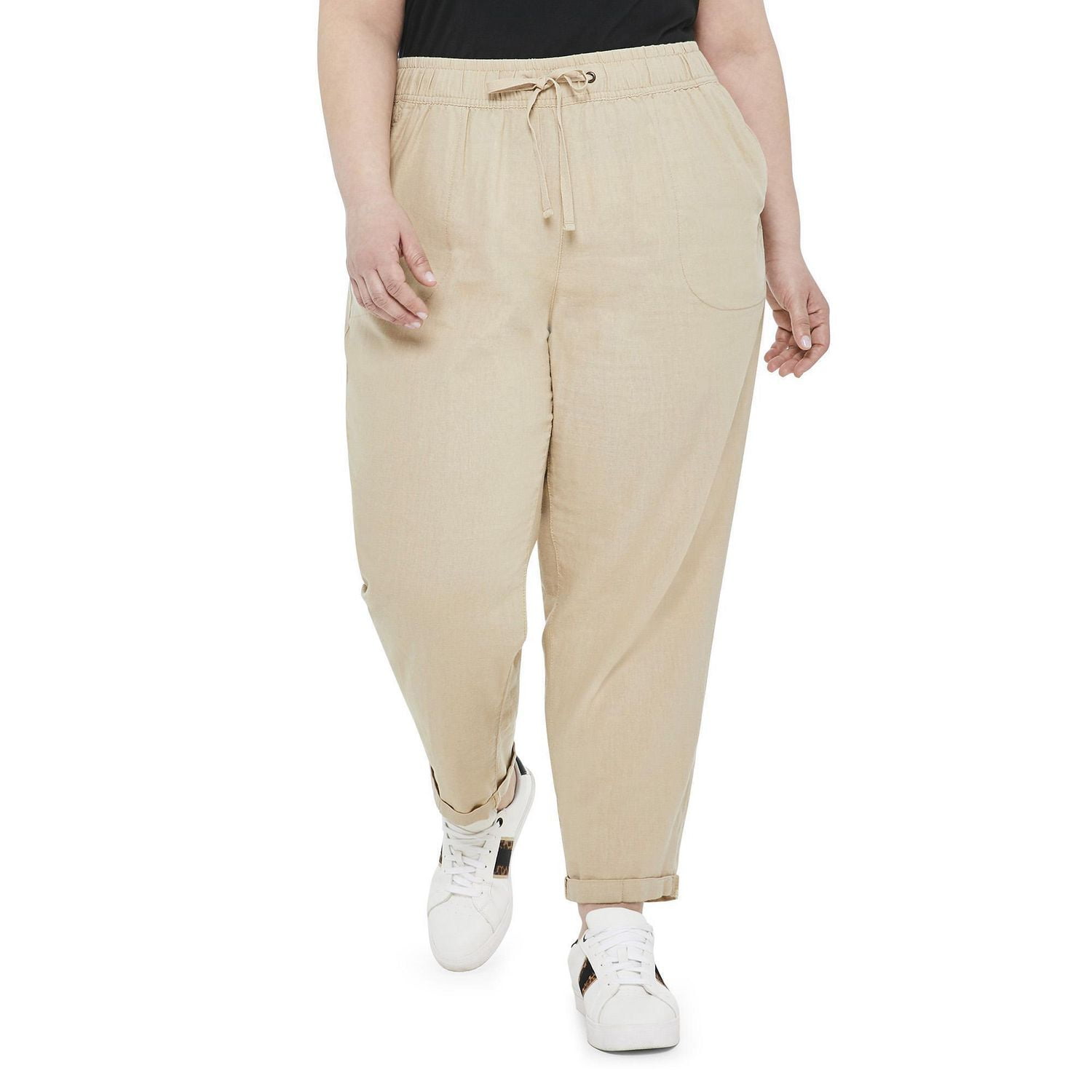 Plus Women's Linen Blend Rolled Hem Pant Walmart Canada