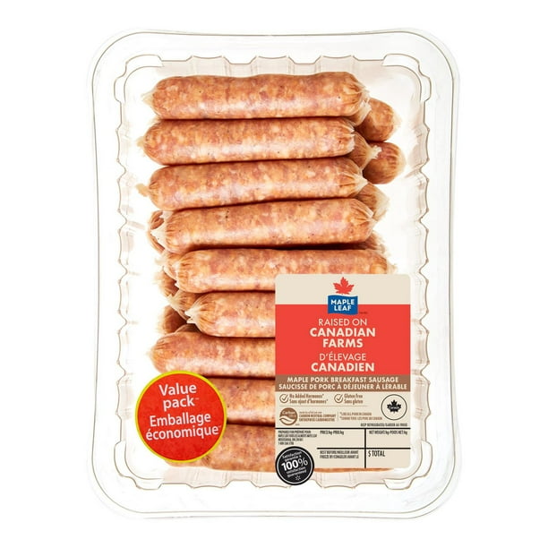Maple Leaf Maple Pork Breakfast Sausage, 26 Sausages, Value Pack