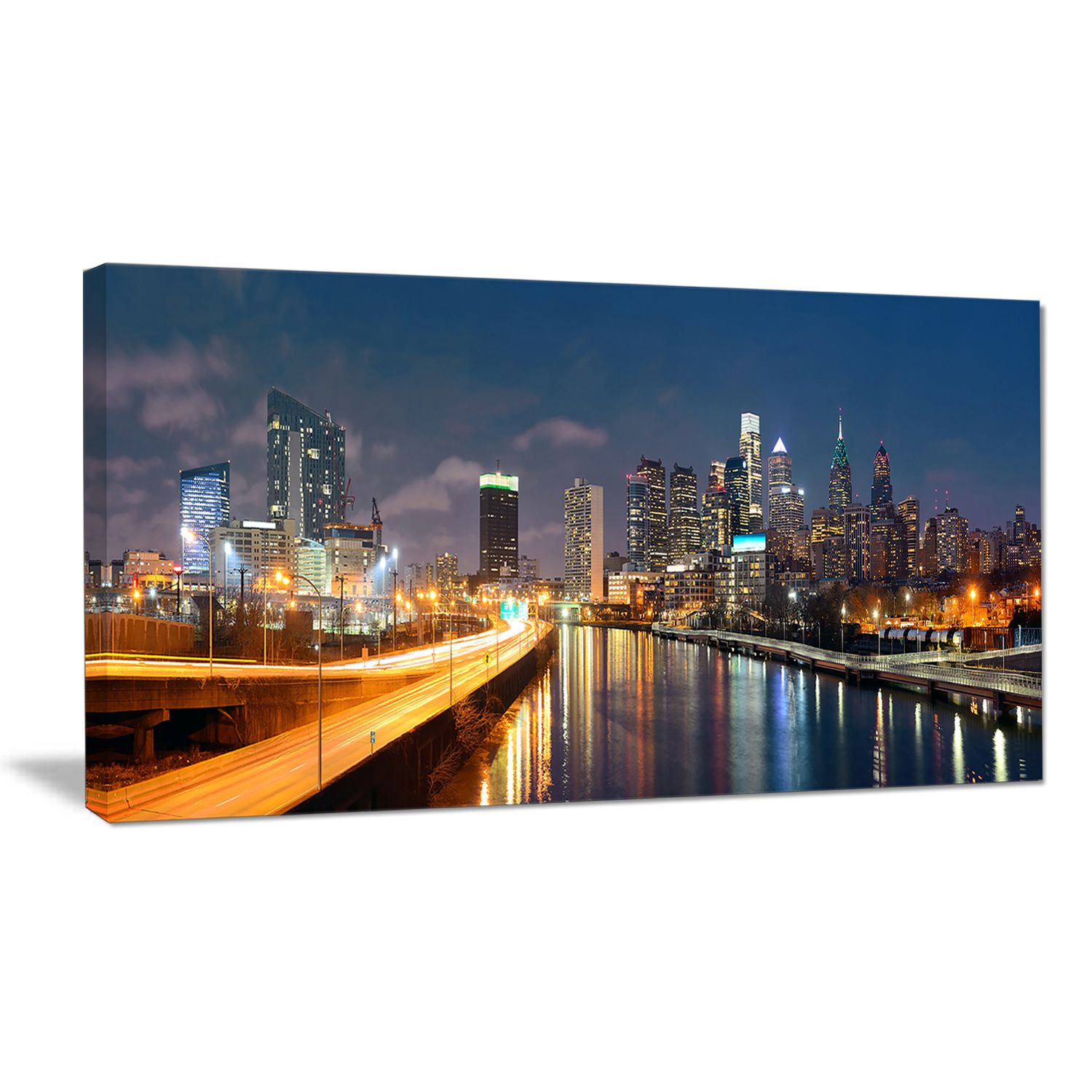 Design Art Philadelphia Skyline at Night Cityscape Canvas Print