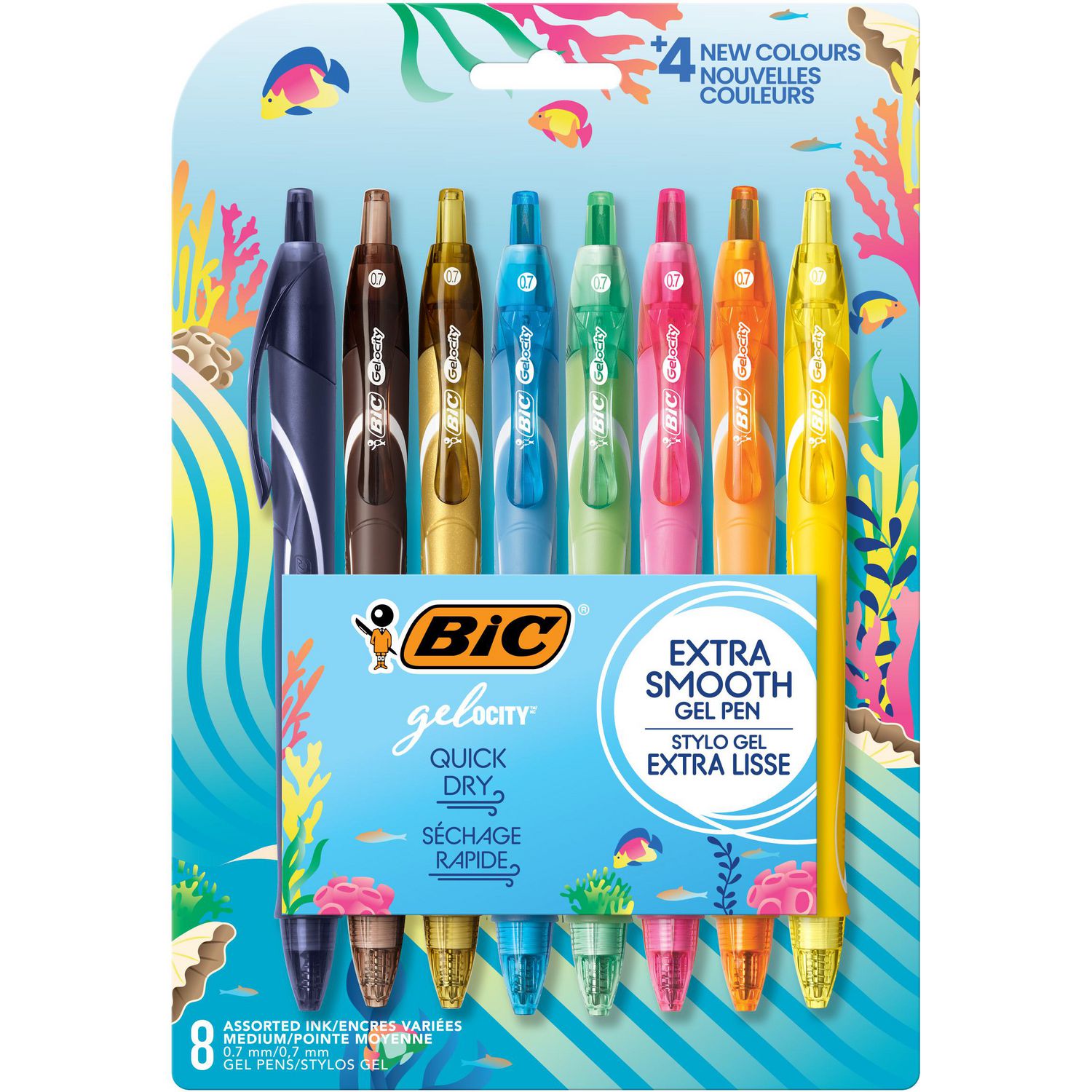 BIC Gel-ocity Quick Dry Special Edition Fashion Gel Pen, Medium Point  (0.7mm), Assorted Colours, For a Smooth Writing Experience, 8-Count, 8-Count