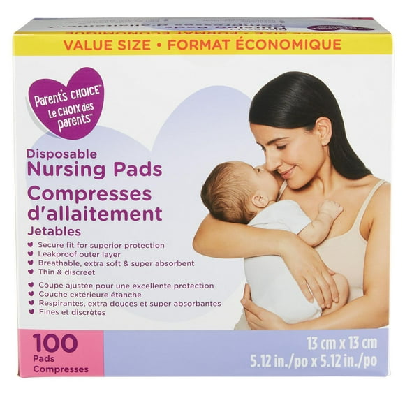 Compresses d'allaitement jetables Le choix du parent 100 compresses (5,12 x 5,12 po)