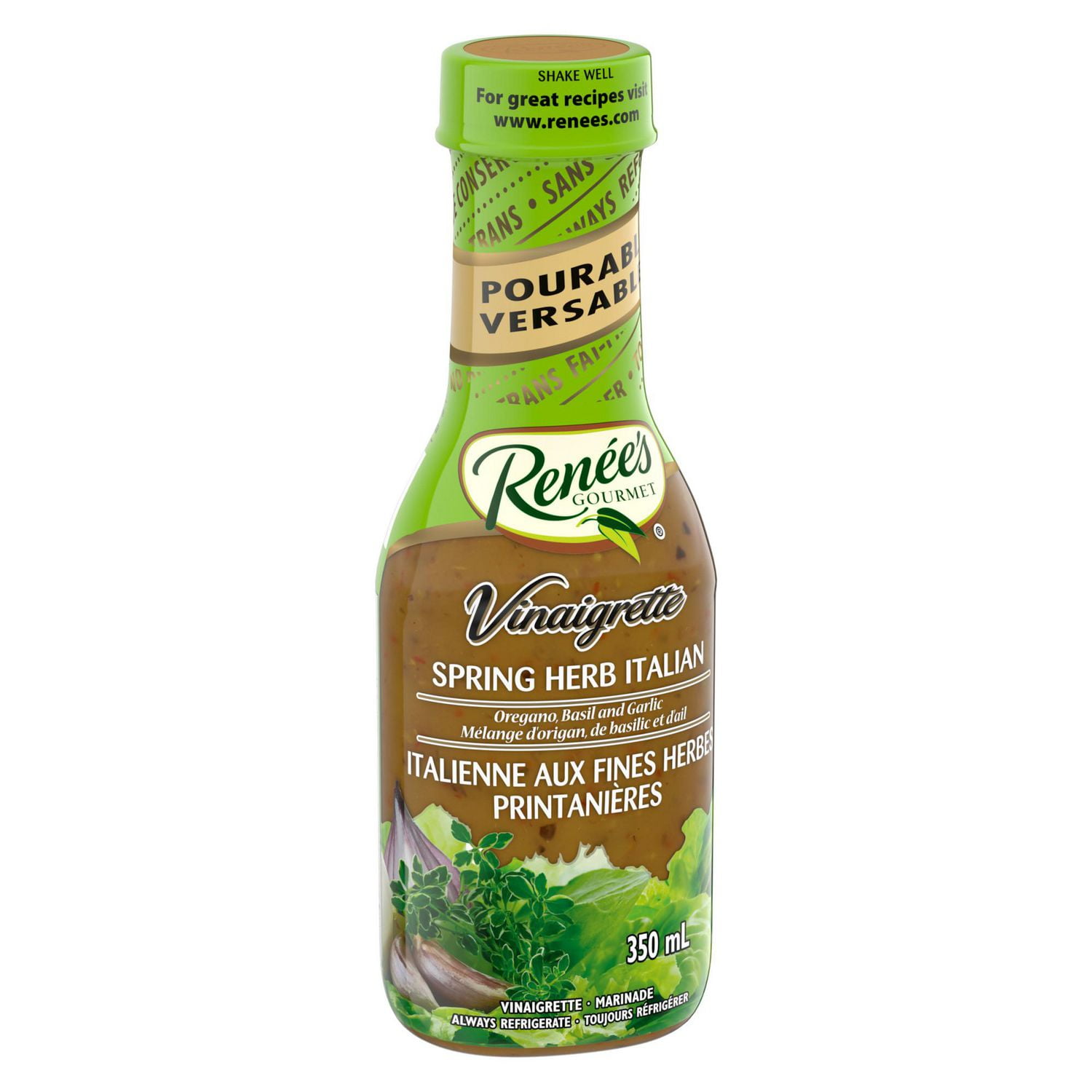 Renée’s Spring Herb Italian Vinaigrette, Renée’s vinaigrette delivers an exceptional homemade flavour that will complement your meals! Our spring herb Italian vinaigrette has a delicate, flavourful taste and has no artificial colours or flavours.