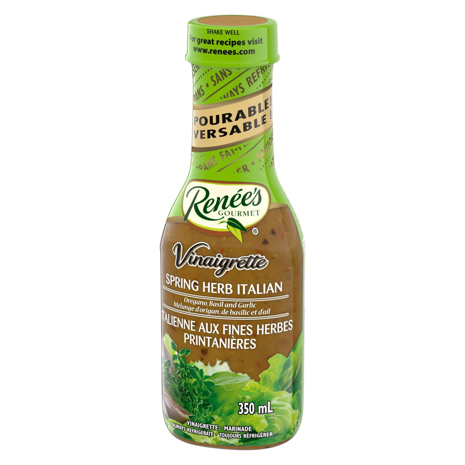 Renée’s Spring Herb Italian Vinaigrette, Renée’s vinaigrette delivers an exceptional homemade flavour that will complement your meals! Our spring herb Italian vinaigrette has a delicate, flavourful taste and has no artificial colours or flavours.