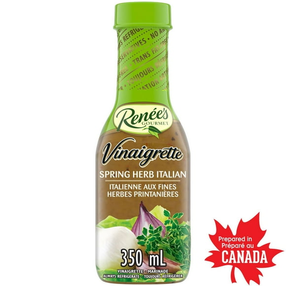 Renée’s Spring Herb Italian Vinaigrette, Renée’s vinaigrette delivers an exceptional homemade flavour that will complement your meals! Our spring herb Italian vinaigrette has a delicate, flavourful taste and has no artificial colours or flavours.