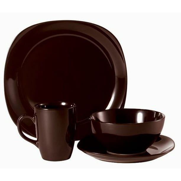 Mainstays 16 Piece Square Dinnerware Set Brown Walmart.ca