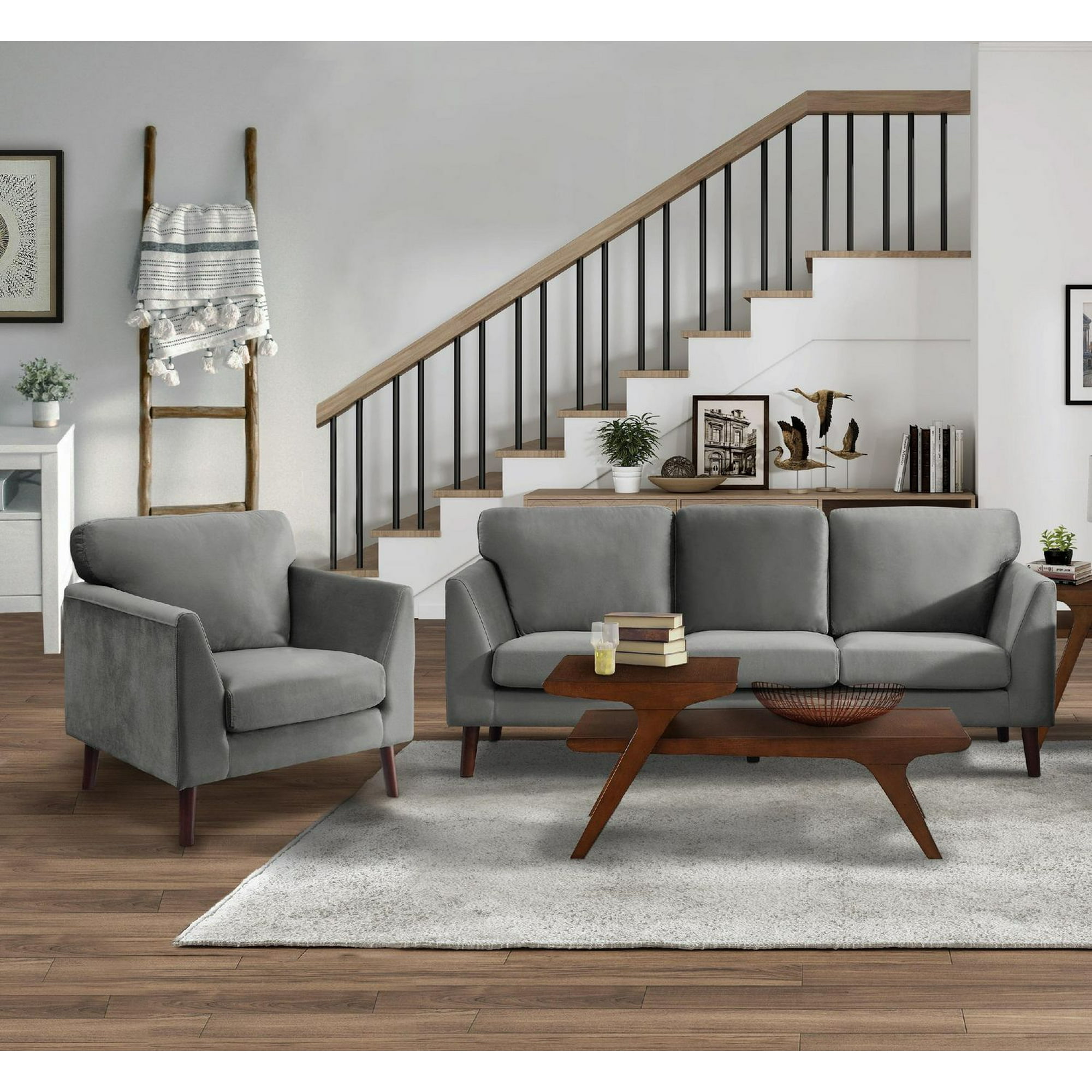 Topline Home Furnishings Striking Grey Velvet Sofa-Accent Chair Set