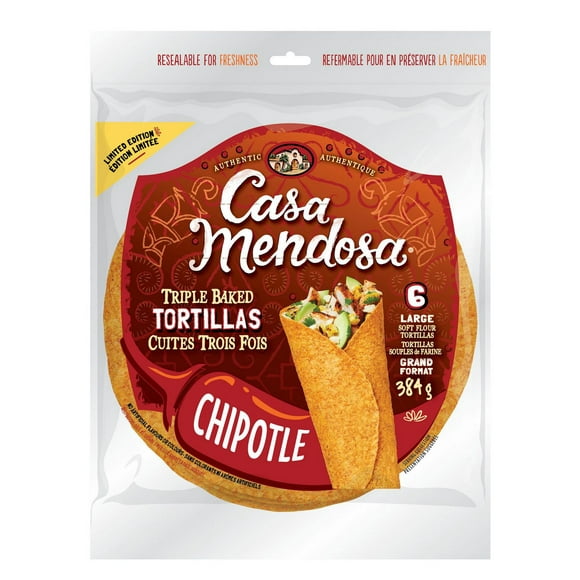Triple Baked Chipotle Tortillas, Casa Mendosa tortillas with a hint of Chipotle.