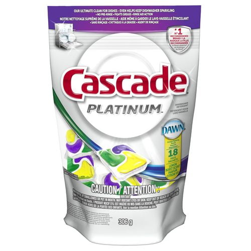 Cascade - Détergent pour lave-vaisselle Platinum avec pouvoir dégraissant de Dawn parfum Citron vif