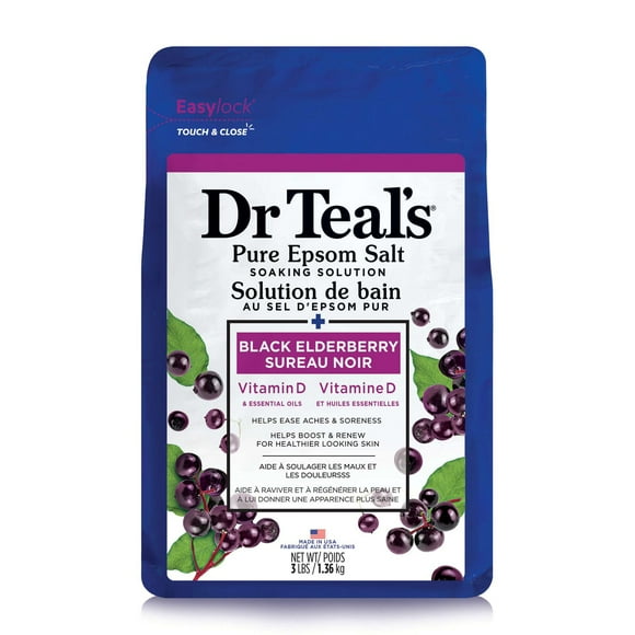 Dr Teal's Pure Epsom Salt Soak, Black Elderberry with Vitamin D (Packaging May Vary), 1.36 kg / 3lb