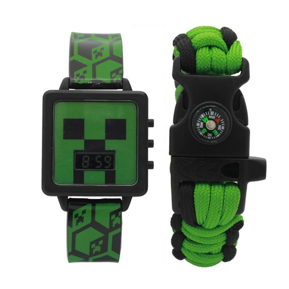 Minecraft Flashing Digital  Rubber Watch with Corded Bracelet