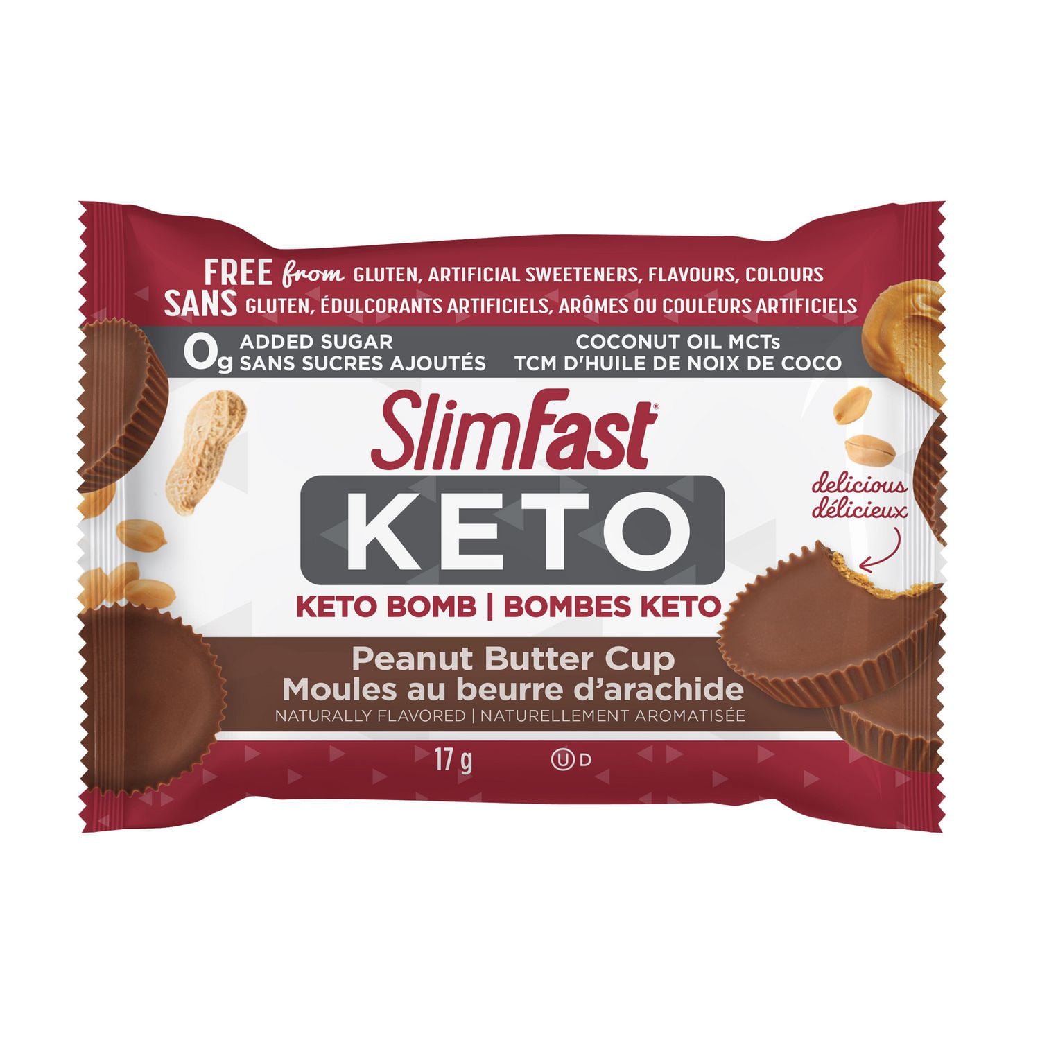 SlimFast Keto Bomb Snacks 14x17g Chocolate Peanut Butter Cups Per Box 238 Grams 14pc x 17g