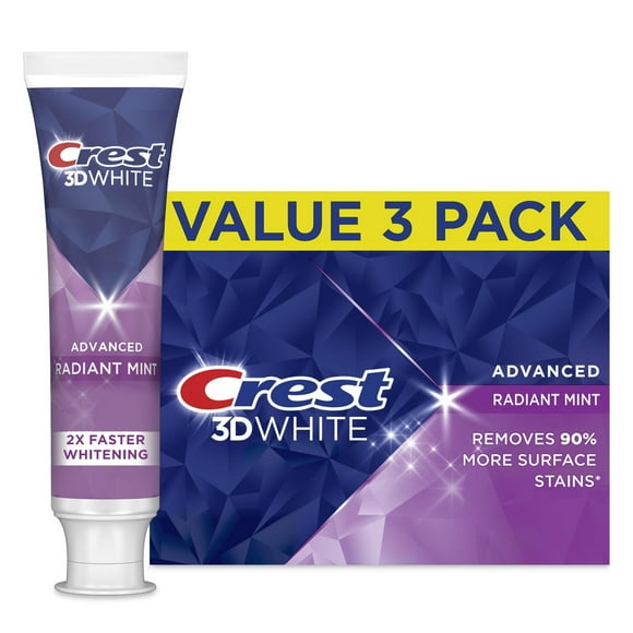 Crest 3D White Advanced Whitening Toothpaste, Radiant Mint, 70- mL, Pack of 3