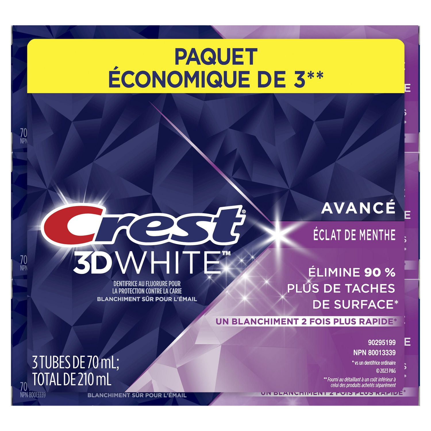 Crest 3D White Advanced, Whitening Toothpaste Radiant Mint, 70- mL, Pack of  3