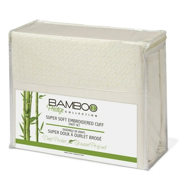 Safdie & Co. Sheet Set Emb. 4PC Solid Bamboo Prestige D Ivory