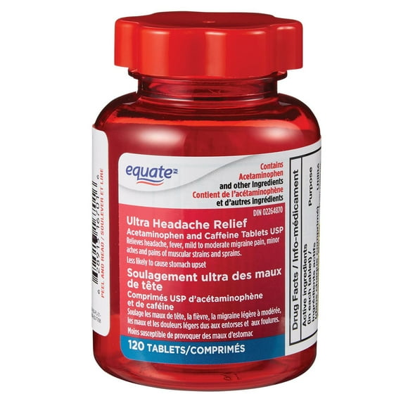 Equate Ultra Headache Relief, Acetaminophen and Caffeine Tablets USP<br>120 tablets
