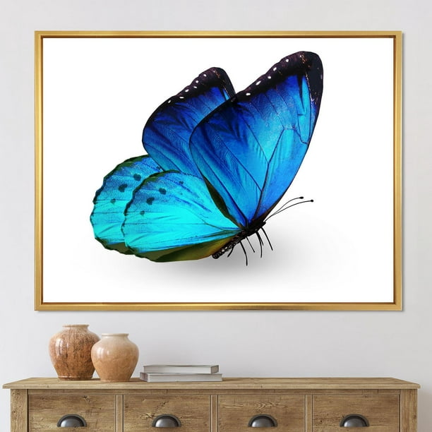 Designart Papillon bleu vibrant ART MURAL À CADRE FLOTTÉ