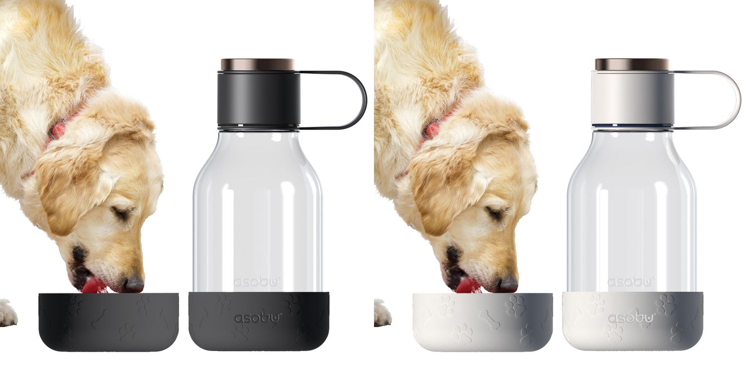 Asobu Dog Bowl Attached to Stainless Steel Insulated Bottle 1 Liter Smoke 