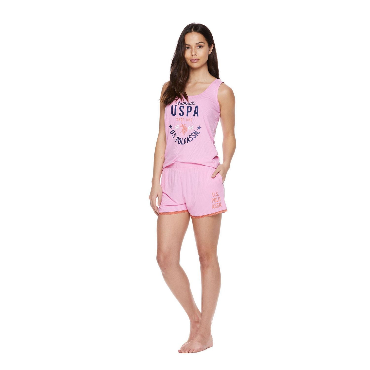 U.S. Polo Assn. Women's Pajama Sleeveless Ribbed Knit Short Set