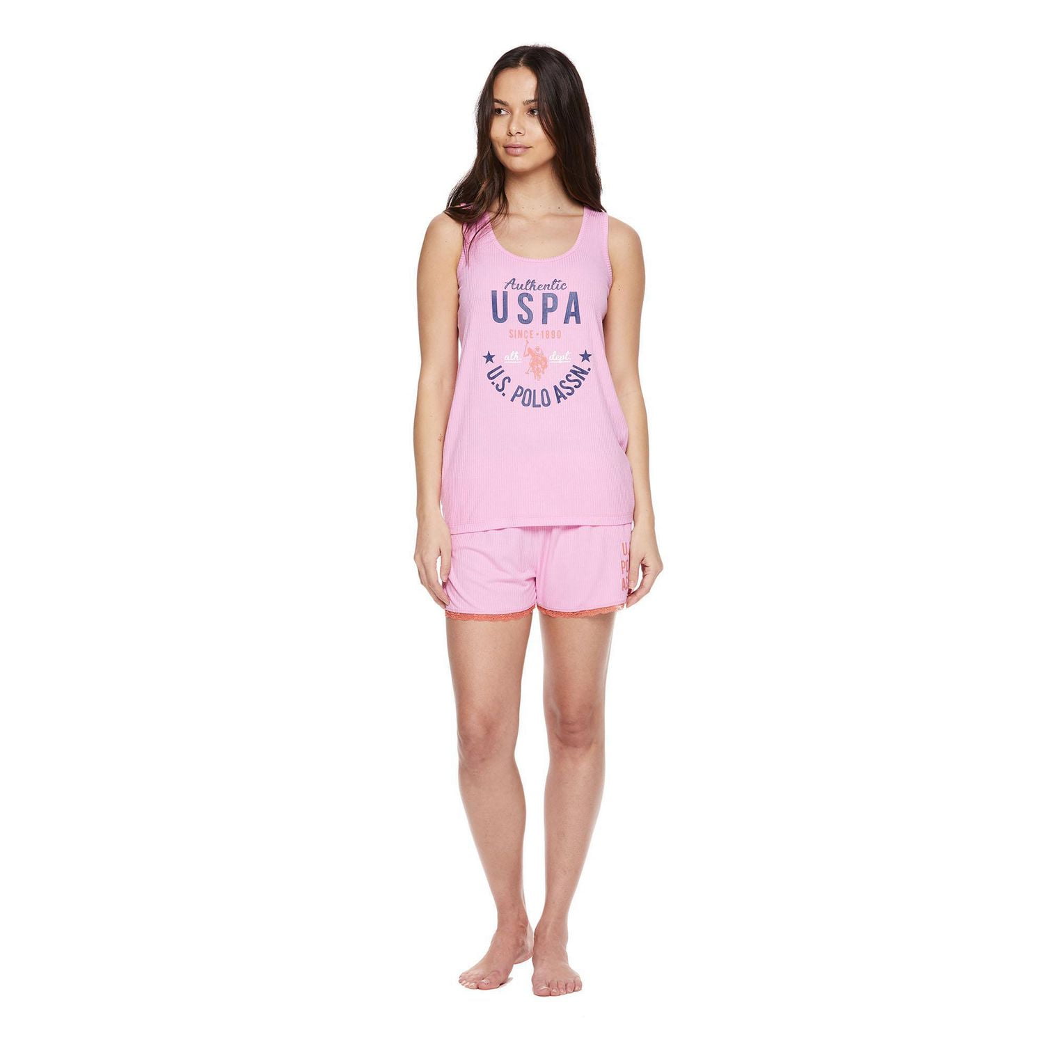 U.S. Polo Assn. Women's Pajama Sleeveless Ribbed Knit Short Set