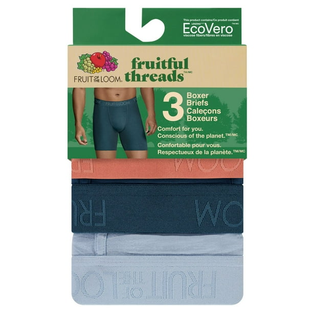 Men's Fruitful Threads™ Boxer Briefs, Assorted, Pack of 3, Sizes S