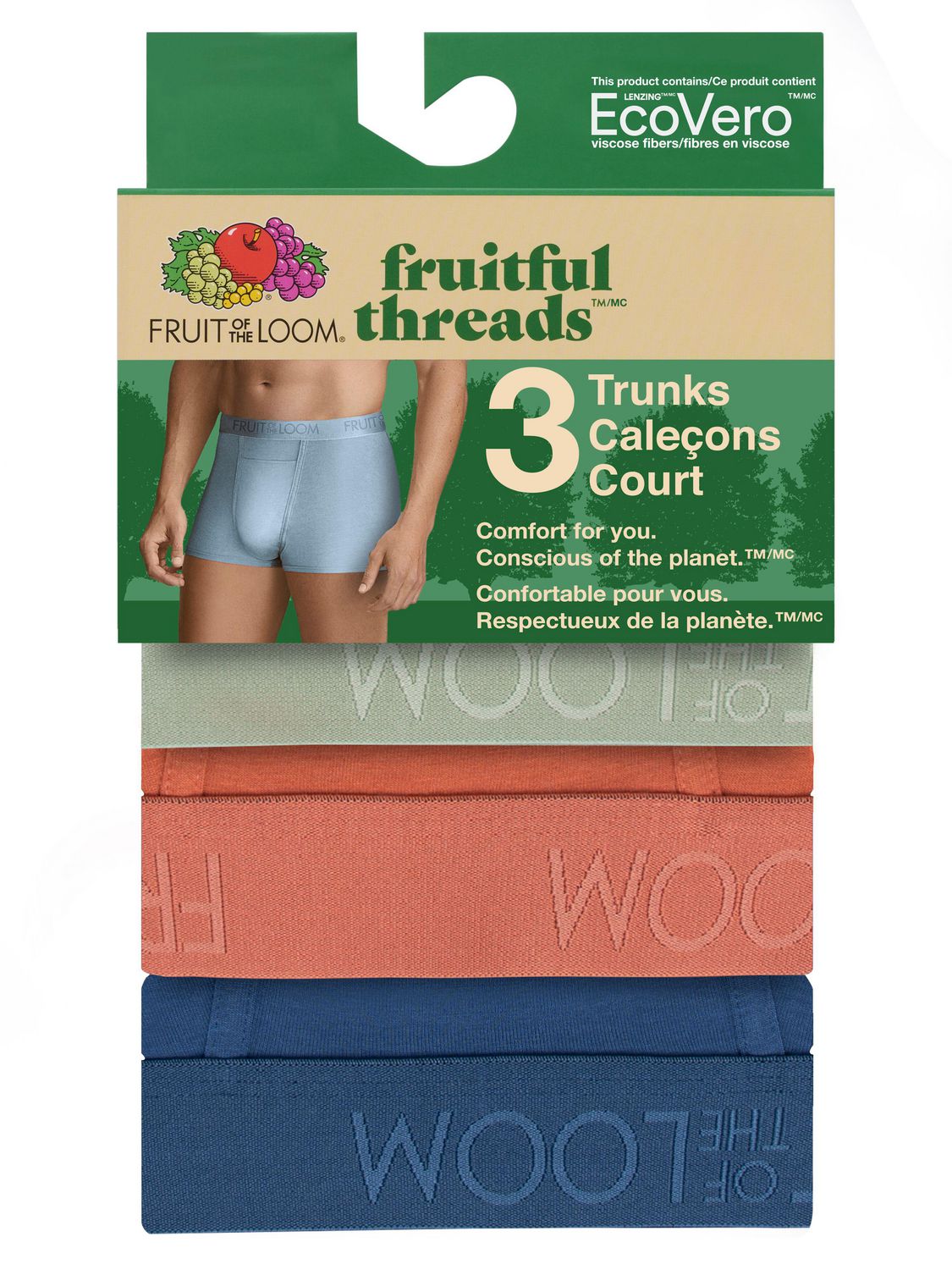 Men's Fruitful Threads™ Boxer Briefs, Assorted, Pack of 3, Sizes S
