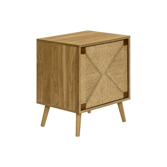 Monarch Specialties Accent Table, End, Storage, Small, Side, Living Room, Lamp, Light Walnut Laminate, Seagrass, Modern