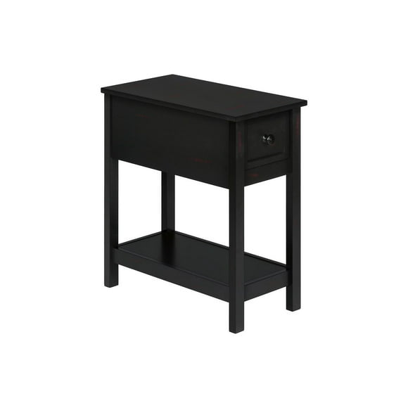 Monarch Specialties Accent Table, 2 Tier, End, Lamp, Nightstand, Side Table, Narrow, Small, Storage Drawer, Bedroom, Black Veneer, Transitional