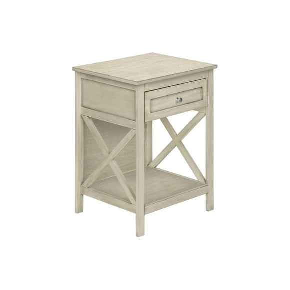 Monarch Specialties Accent Table, End, Side Table, 2 Tier, Bedroom, Nightstand, Lamp, Storage Drawer, Antique White Veneer, Transitional