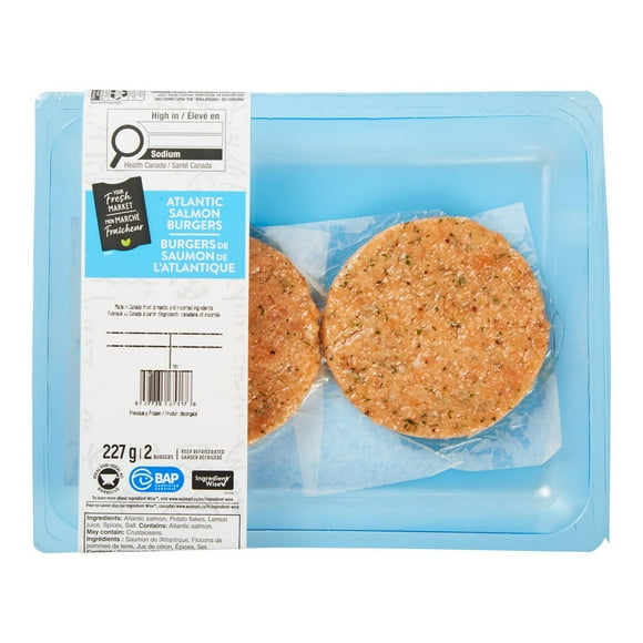 Your Fresh Market Atlantic Salmon Burgers, 2 pieces, 227 g total, 0.23 - 0.25 KG
