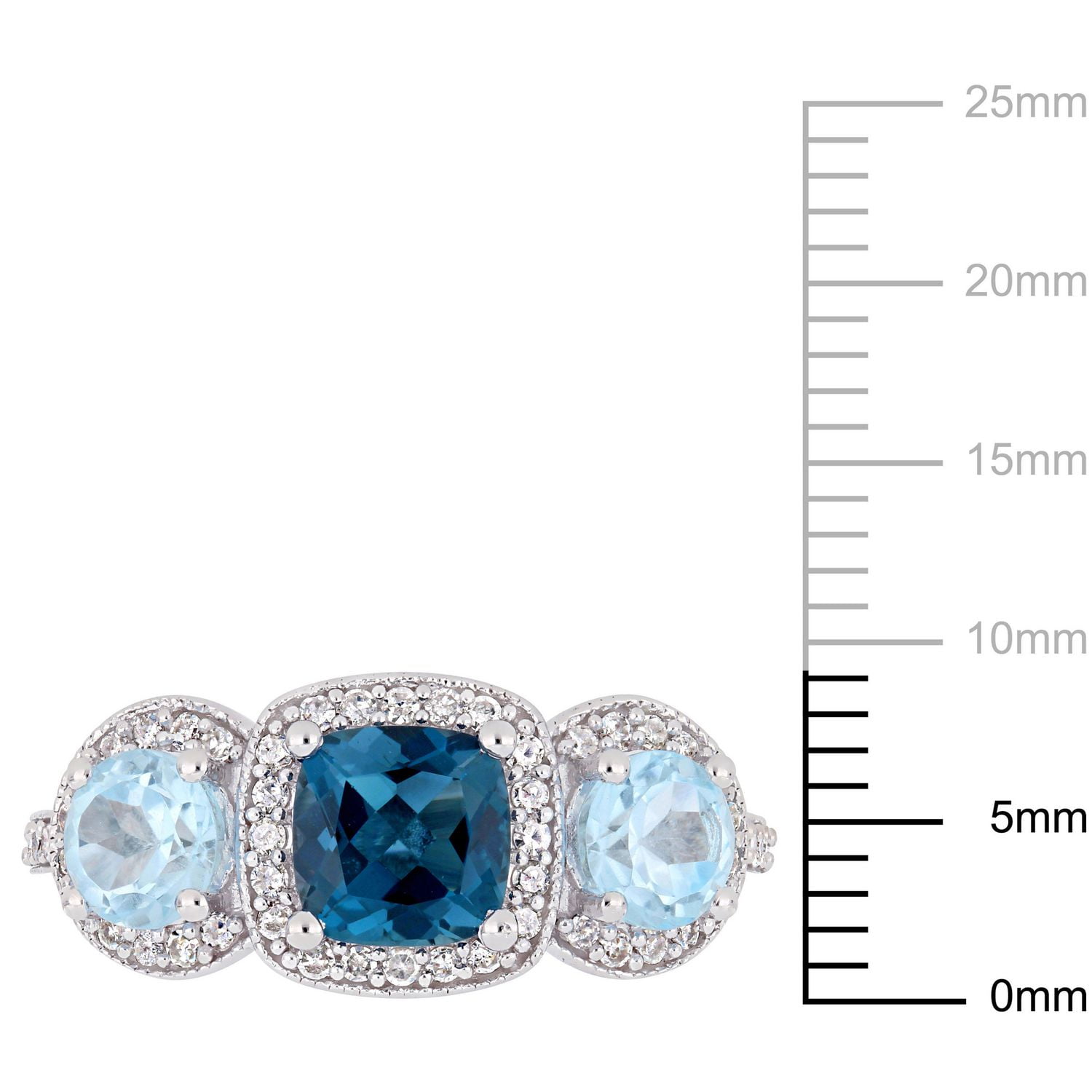 Bague à 3 pierres Tangelo avec topazes bleues 2-1/6 CT PBT et diamants 1/3 CT poids total en argent sterling