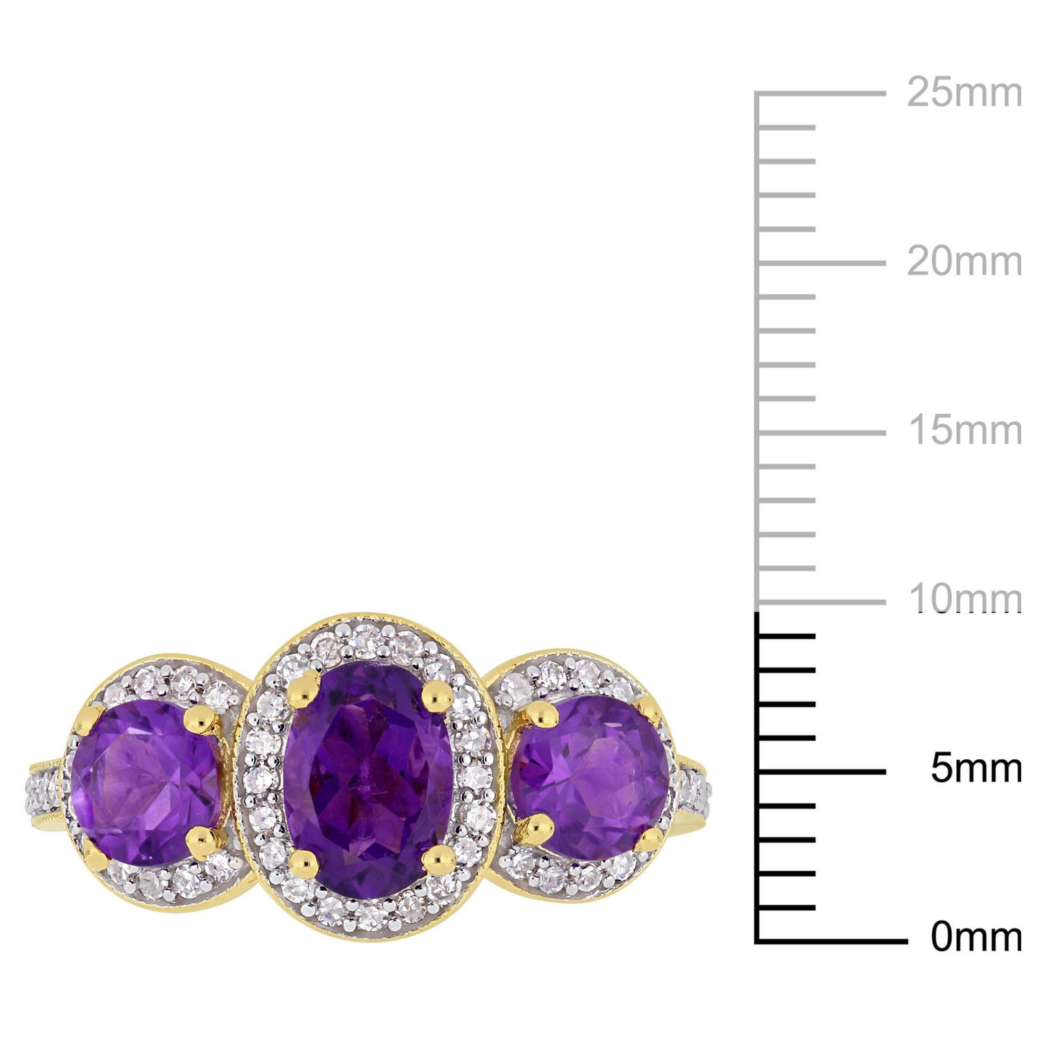 Bague à 3 pierres Tangelo avec améthystes 1-5/8 CT PBT et diamants 1/3 CT poids total en argent sterling plaqué jaune