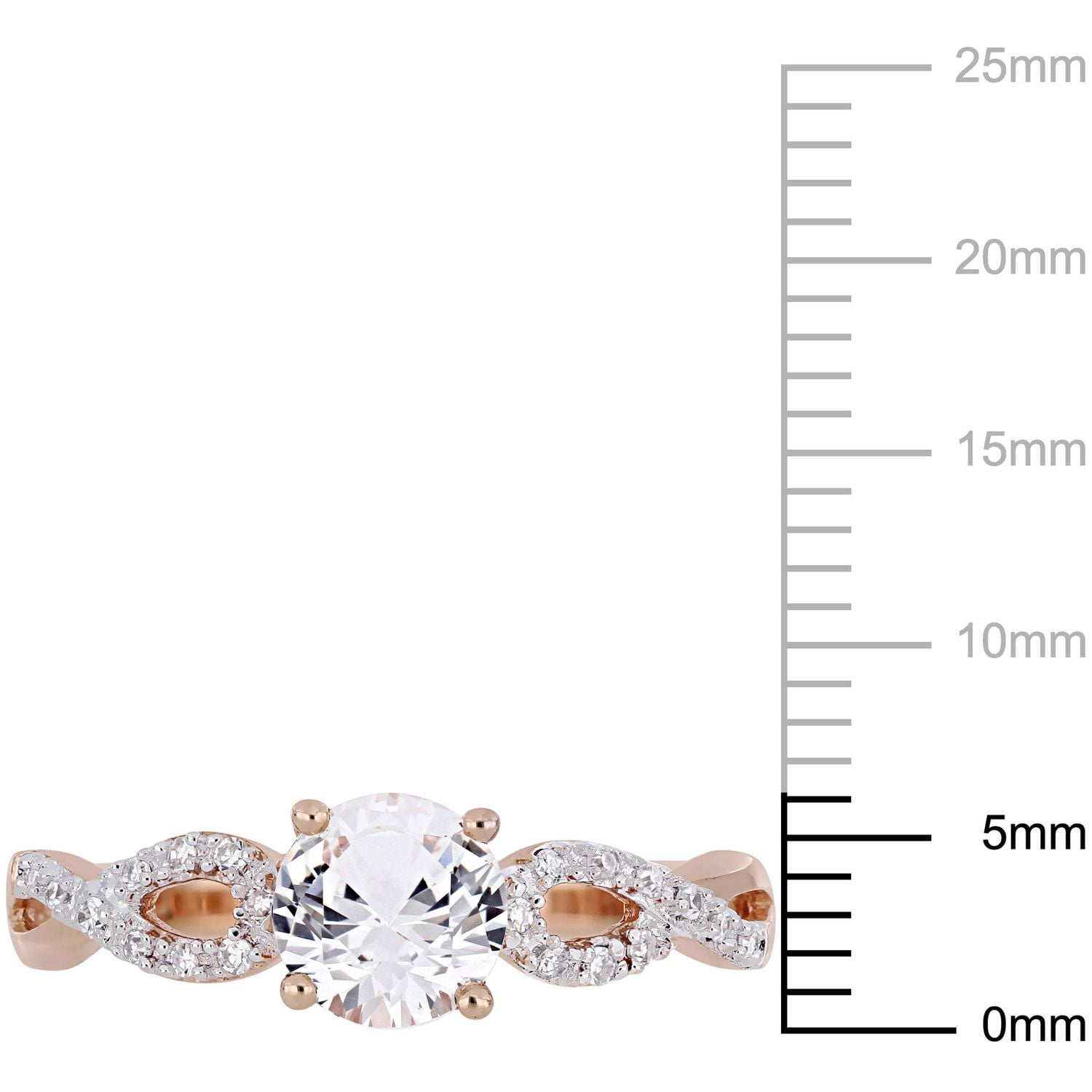 Bague de fiançailles de style infini Miabella avec saphir blanc synthétique 1 CT PBT et diamants 1/10 CT poids total en or rosé 10K