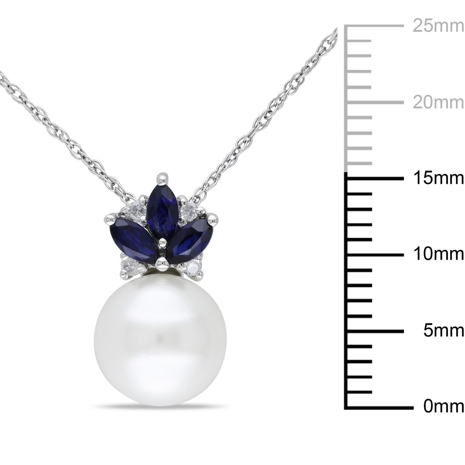 Tangelo 8.5-9mm Cultured Freshwater Pearl, 1/3 Carat T.G.W. Sapphire and Diamond-Accent 10 K White Gold Pendant, 17"