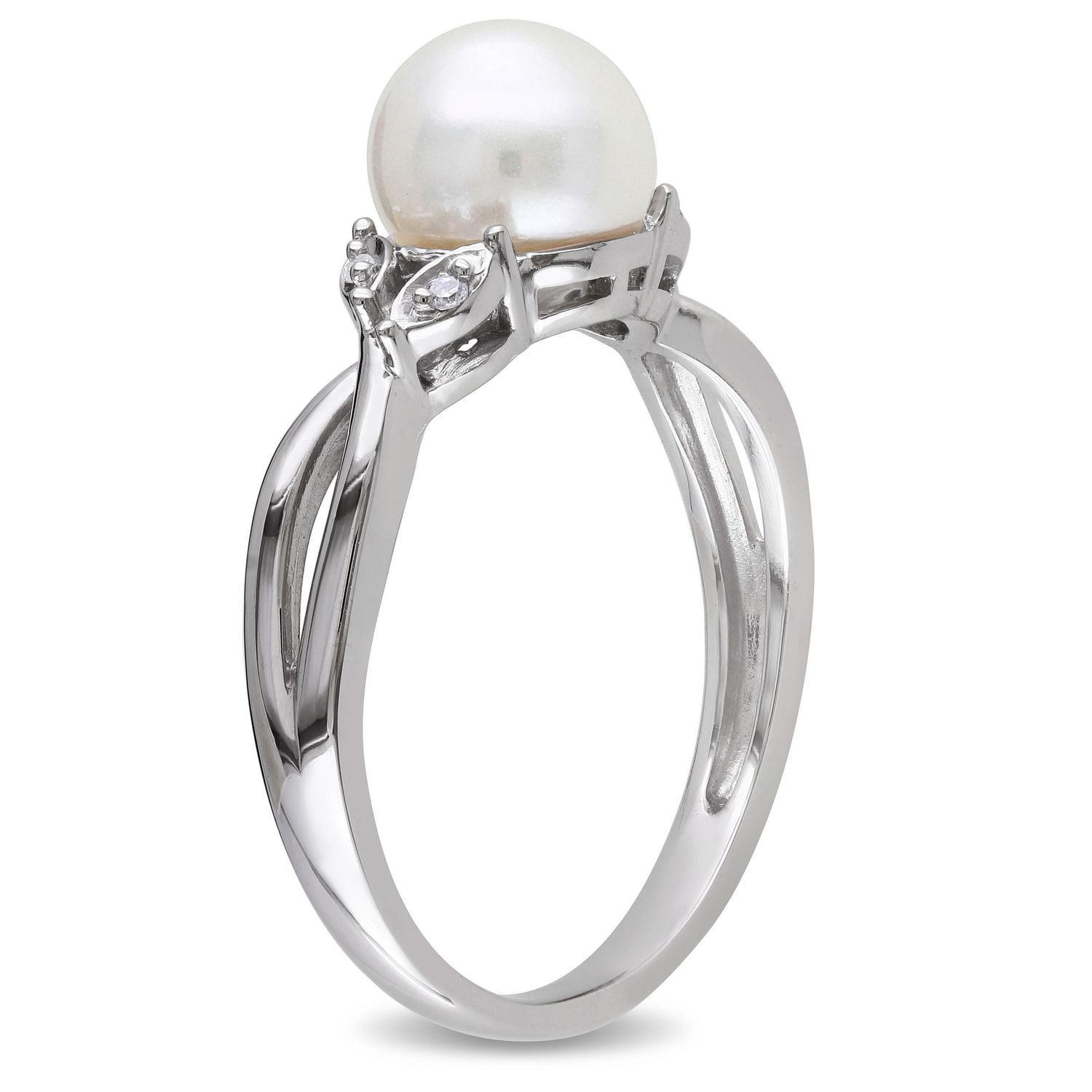 Miabella 7.5-8mm Cultured Freshwater Pearl and Diamond-Accent 10 K White Gold Cross-Over Ring