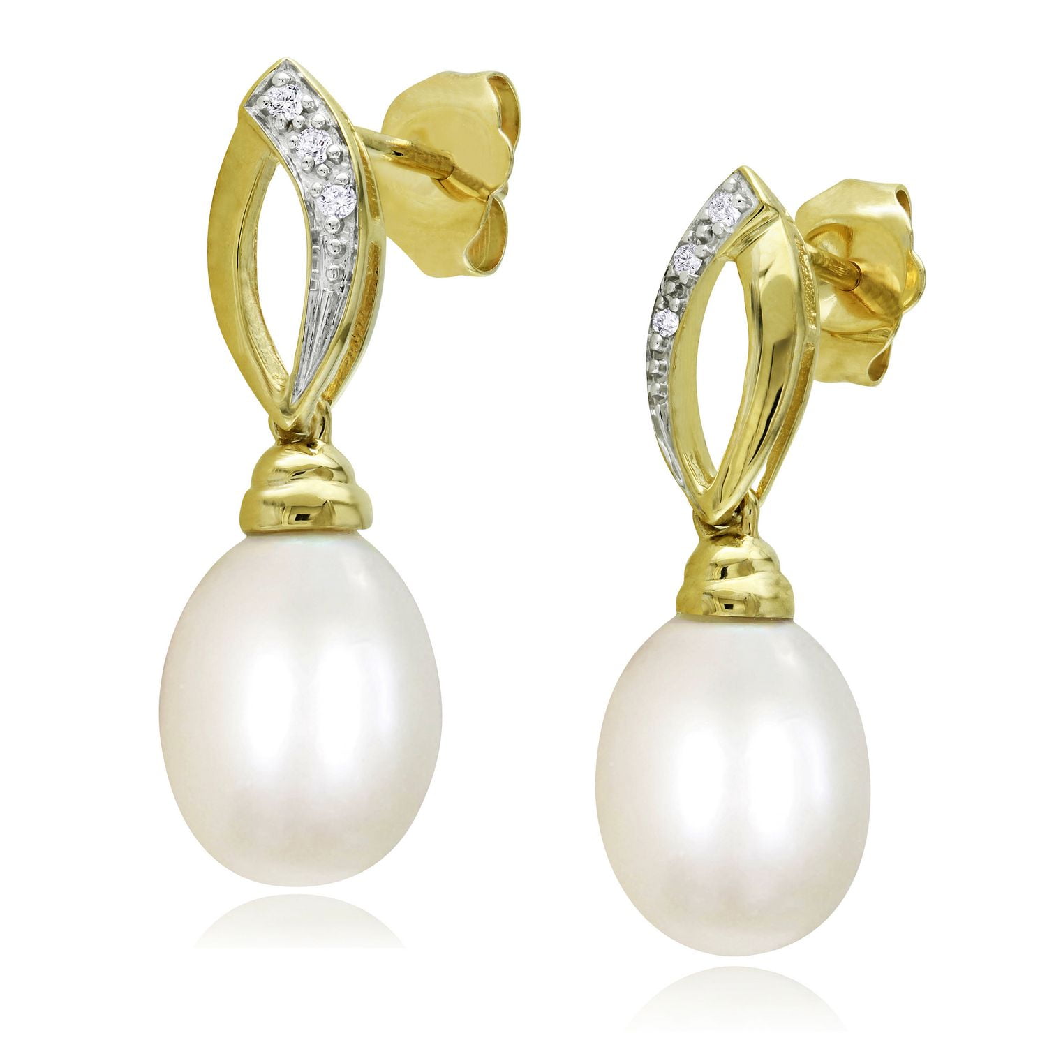 Miabella 7.5-8mm Cultured Freshwater Pearl and Diamond-Accent 10 K Yellow Gold Dangle Earrings
